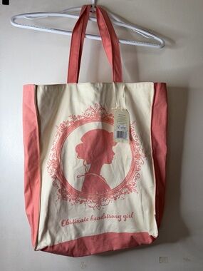 Jane Austen Pink Cotton Tote Bag Book Lover Cottagecore Aesthetic
